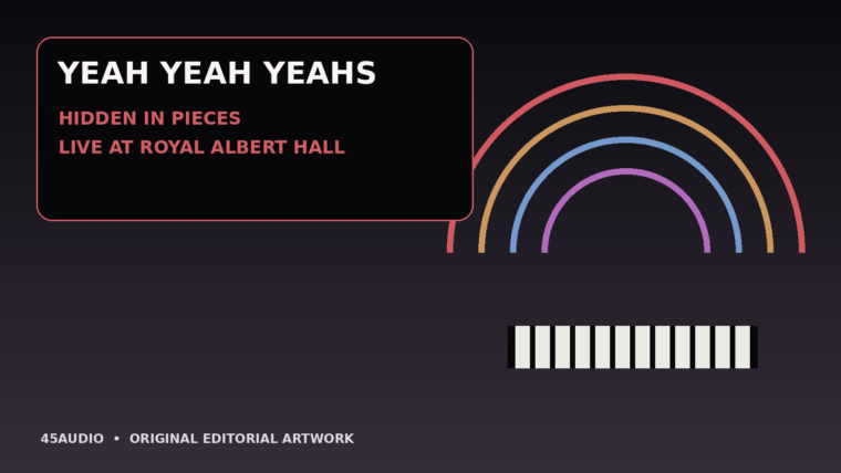Original 45Audio concert artwork with layered arches and piano keys for Yeah Yeah Yeahs’ “Hidden in Pieces.”